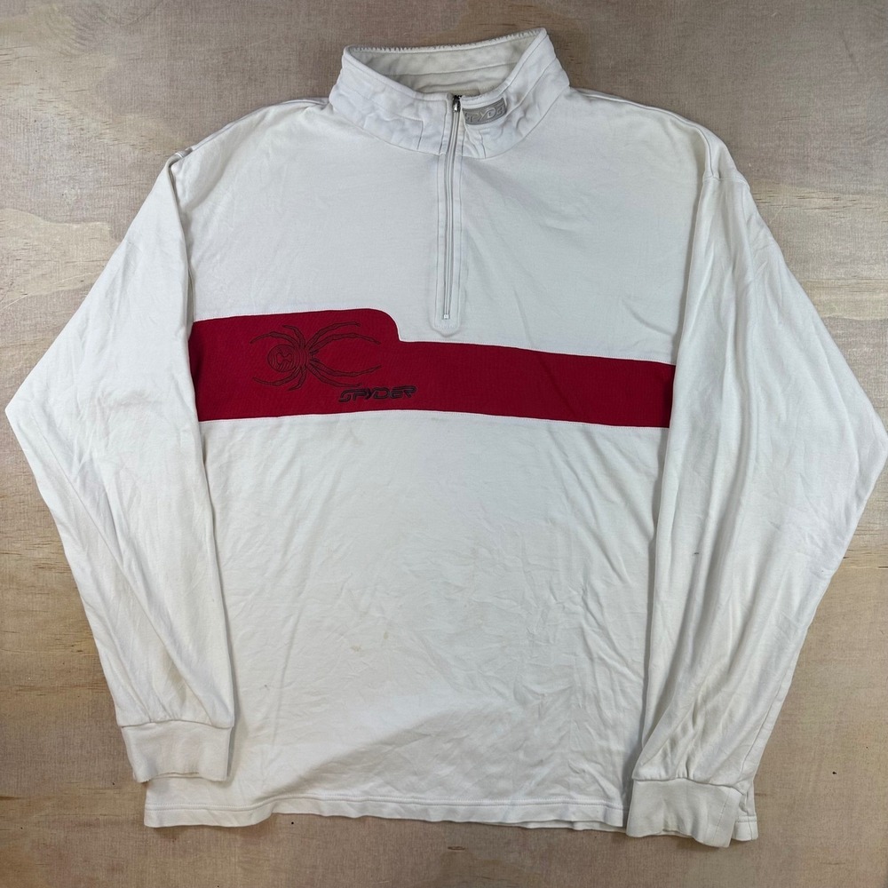 Spyder Mens XL Quarter Zip Pullover Shirt‎ White Red Stripe Embroidered Logo Ski
